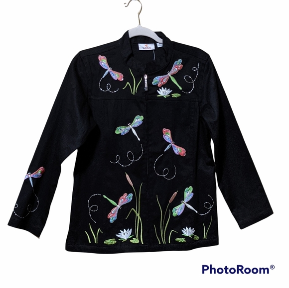 NWOT Quacker factory black dragonfly coat embroidered like small - Picture 6 of 6
